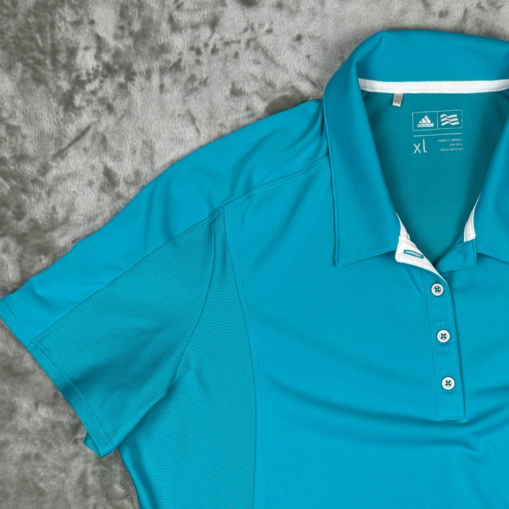Adidas Women's Short Sleeve Golf Polo Shirt Turquoise Size XL Tennis Pickleball - Picture 2 of 9